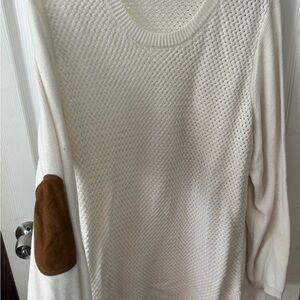 Cozy White Sweater with Brown Accents
